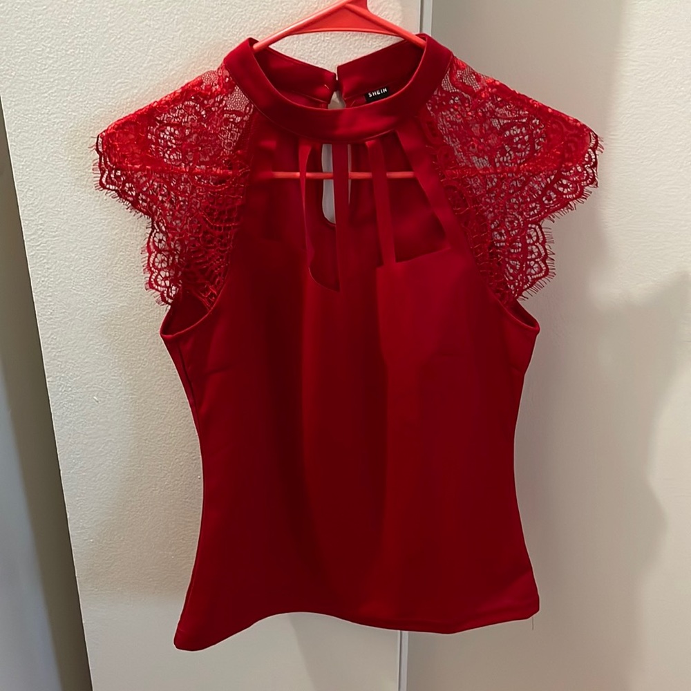 Red Shein lace top